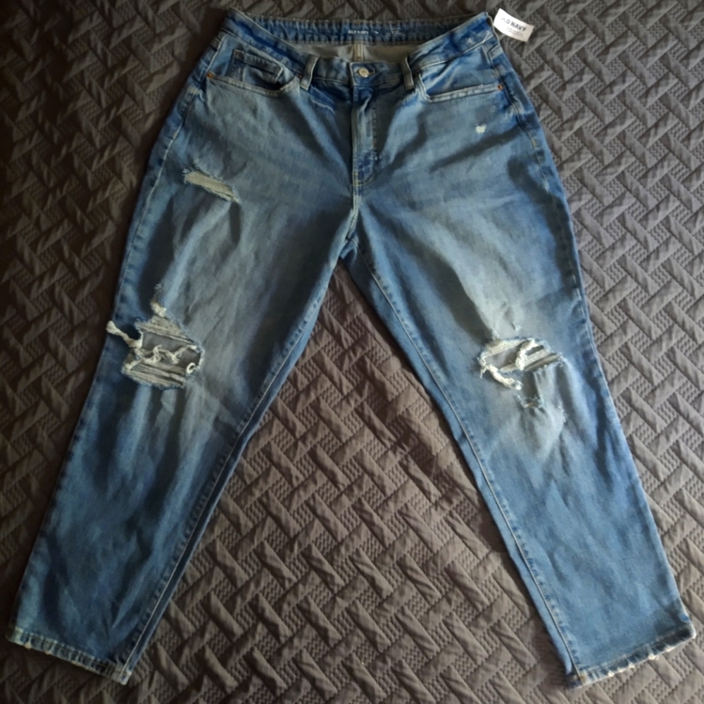 Old Navy High-Rise Curvy O.G. Straight Size 14 Women's Distressed Jeans Pants